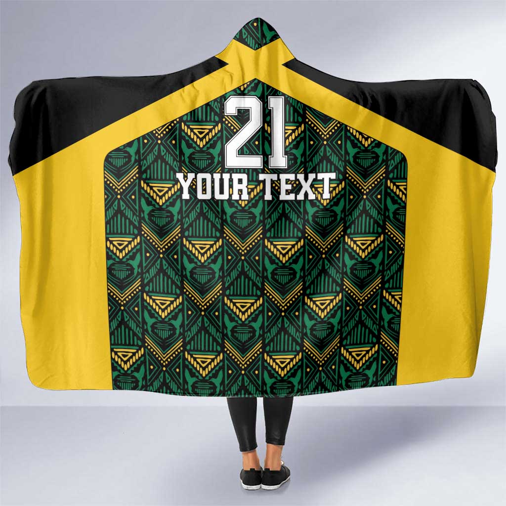 Jamaica Football Custom Hooded Blanket Black Ethnic Motifs