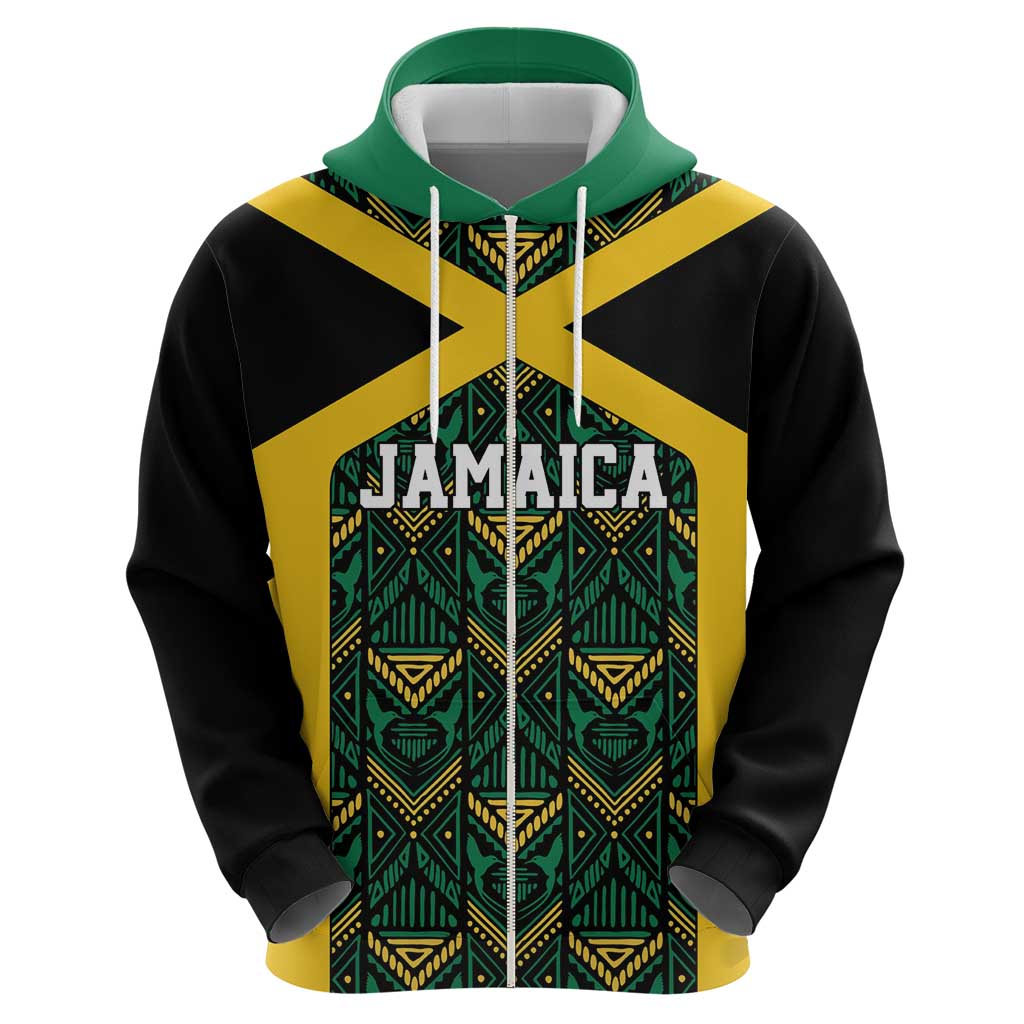 Jamaica Football Custom Hoodie Black Ethnic Motifs - Wonder Print Shop