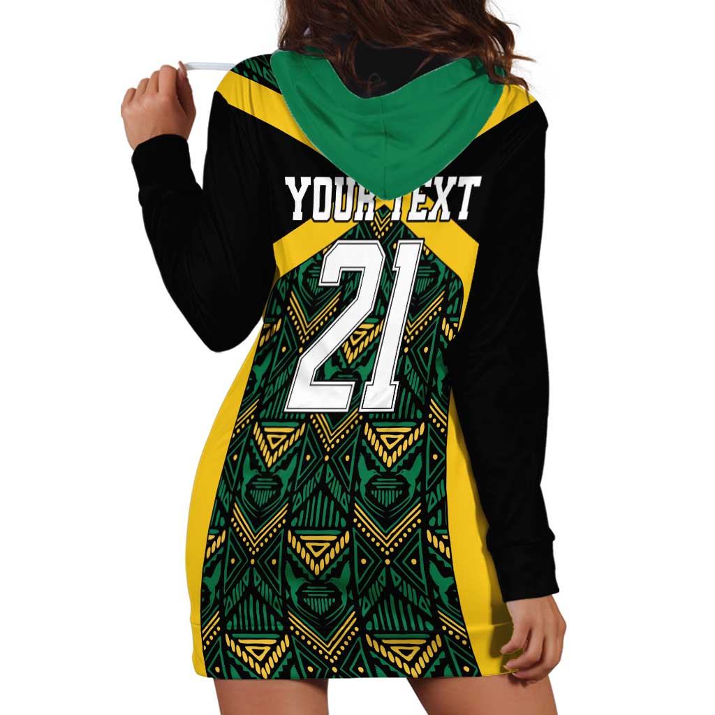 Jamaica Football Custom Hoodie Dress Black Ethnic Motifs - Wonder Print Shop