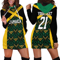 Jamaica Football Custom Hoodie Dress Black Ethnic Motifs - Wonder Print Shop