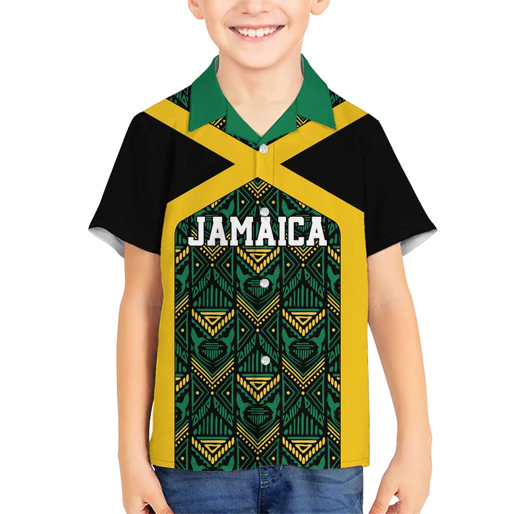 Jamaica Football Custom Kid Hawaiian Shirt Black Ethnic Motifs - Wonder Print Shop