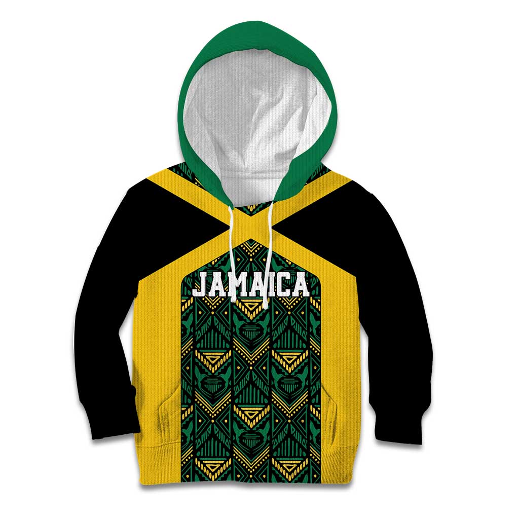 Jamaica Football Custom Kid Hoodie Black Ethnic Motifs - Wonder Print Shop