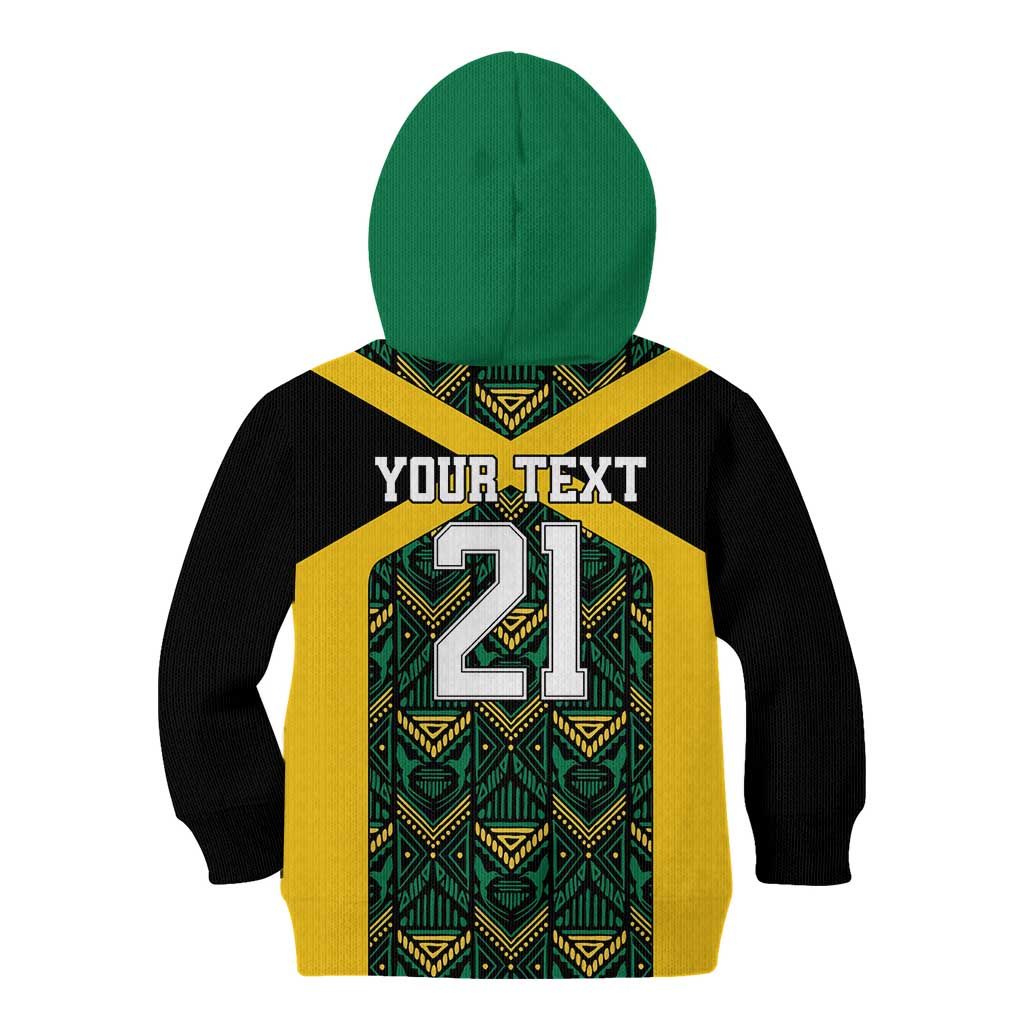 Jamaica Football Custom Kid Hoodie Black Ethnic Motifs - Wonder Print Shop