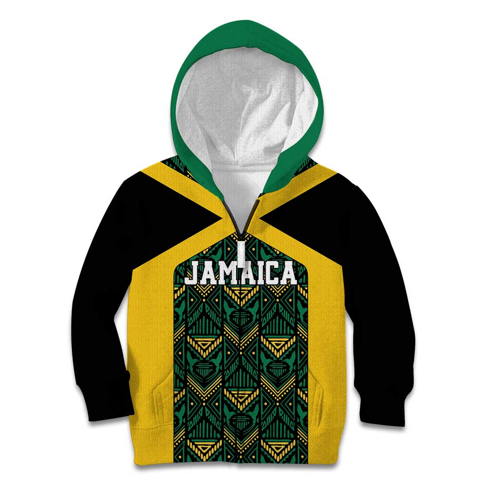 Jamaica Football Custom Kid Hoodie Black Ethnic Motifs - Wonder Print Shop