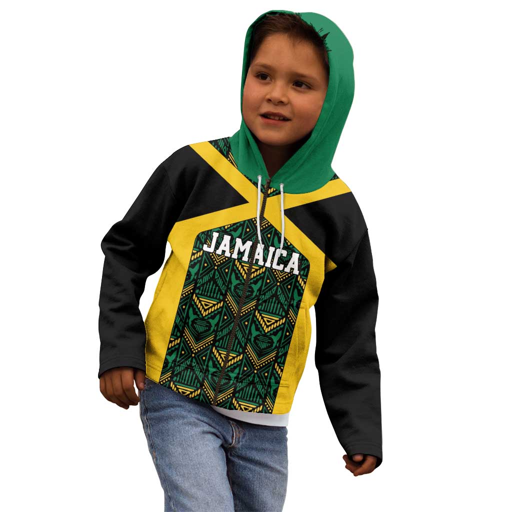 Jamaica Football Custom Kid Hoodie Black Ethnic Motifs - Wonder Print Shop