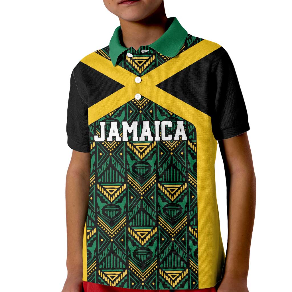 Jamaica Football Custom Kid Polo Shirt Black Ethnic Motifs - Wonder Print Shop