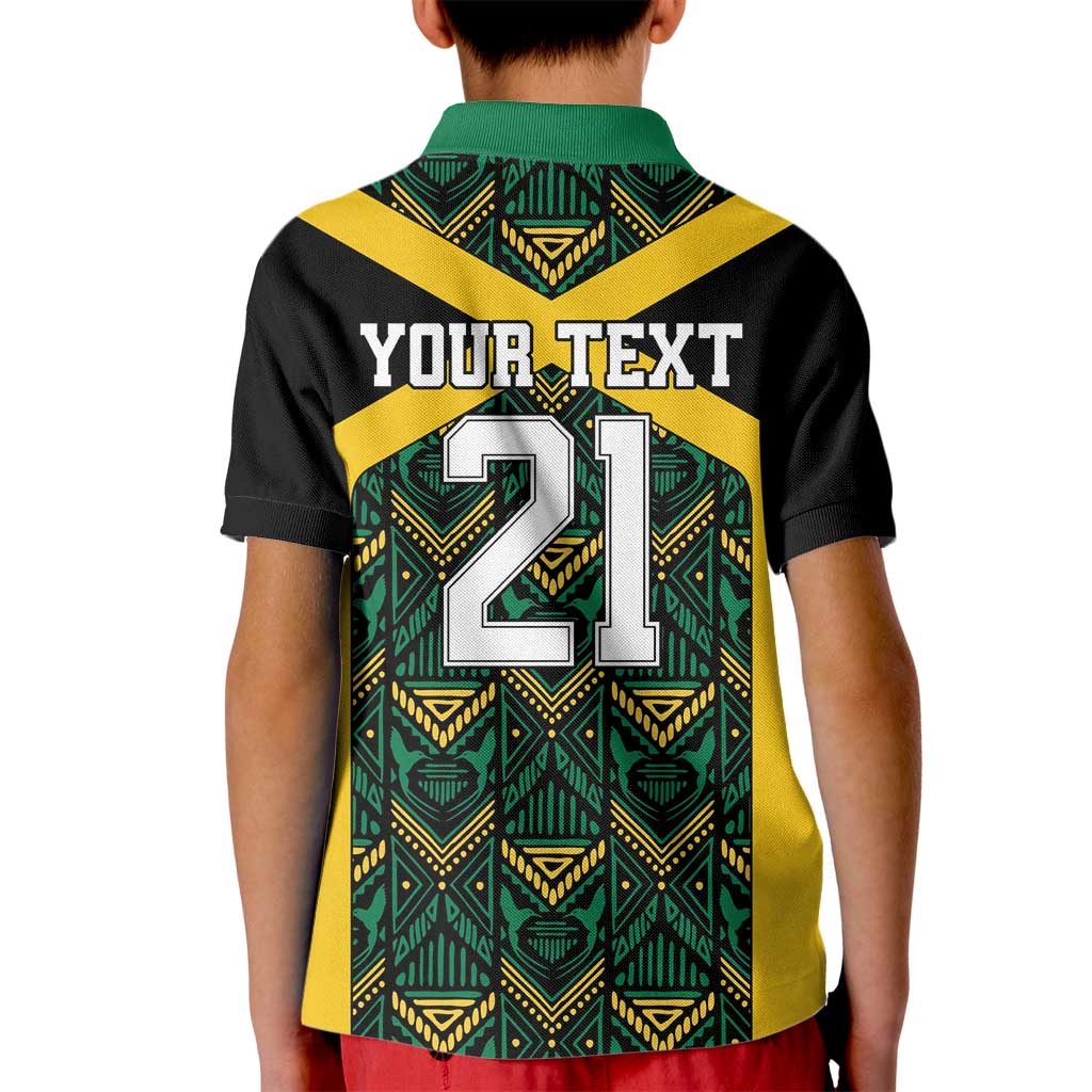 Jamaica Football Custom Kid Polo Shirt Black Ethnic Motifs - Wonder Print Shop