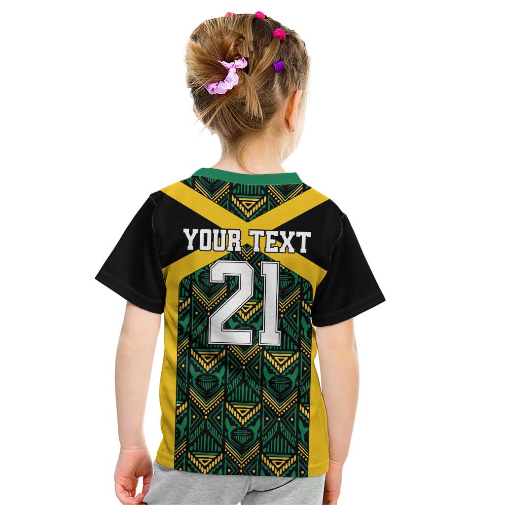 Jamaica Football Custom Kid T Shirt Black Ethnic Motifs - Wonder Print Shop