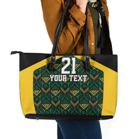 Jamaica Football Custom Leather Tote Bag Black Ethnic Motifs - Wonder Print Shop