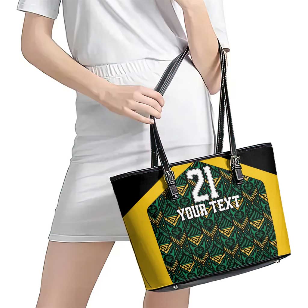 Jamaica Football Custom Leather Tote Bag Black Ethnic Motifs - Wonder Print Shop