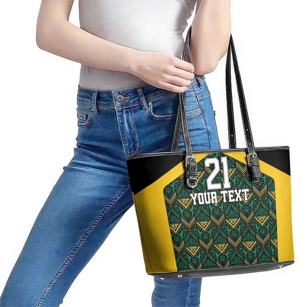 Jamaica Football Custom Leather Tote Bag Black Ethnic Motifs - Wonder Print Shop
