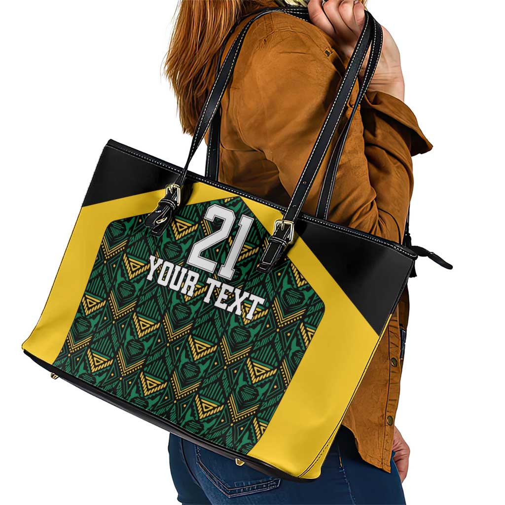 Jamaica Football Custom Leather Tote Bag Black Ethnic Motifs - Wonder Print Shop