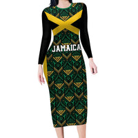 Jamaica Football Custom Long Sleeve Bodycon Dress Black Ethnic Motifs - Wonder Print Shop