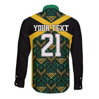Jamaica Football Custom Long Sleeve Button Shirt Black Ethnic Motifs - Wonder Print Shop