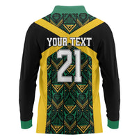 Jamaica Football Custom Long Sleeve Polo Shirt Black Ethnic Motifs - Wonder Print Shop