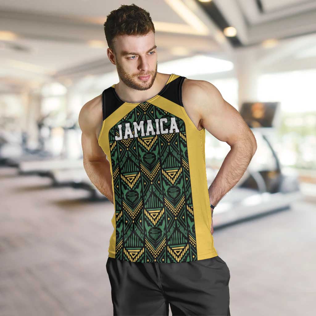 Jamaica Football Custom Men Tank Top Black Ethnic Motifs - Wonder Print Shop