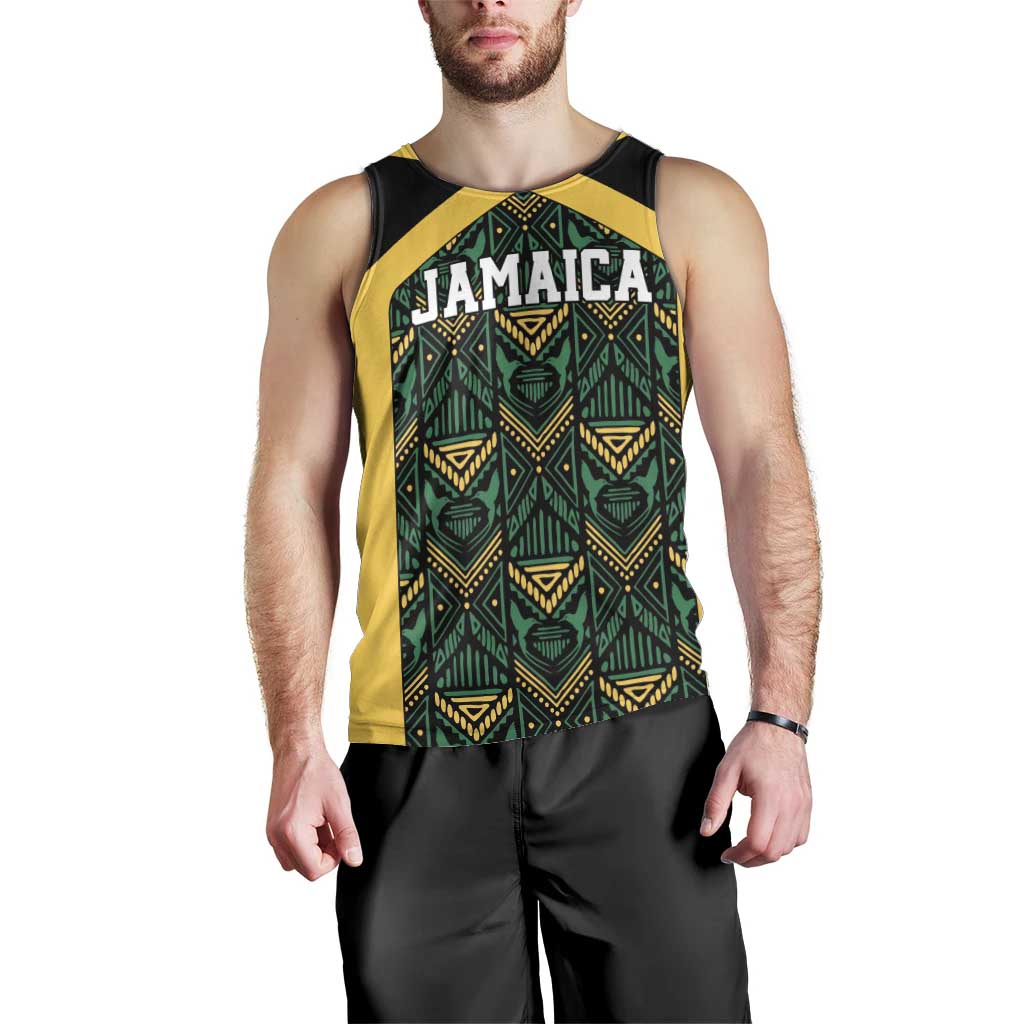 Jamaica Football Custom Men Tank Top Black Ethnic Motifs - Wonder Print Shop