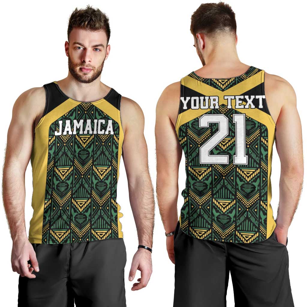 Jamaica Football Custom Men Tank Top Black Ethnic Motifs - Wonder Print Shop