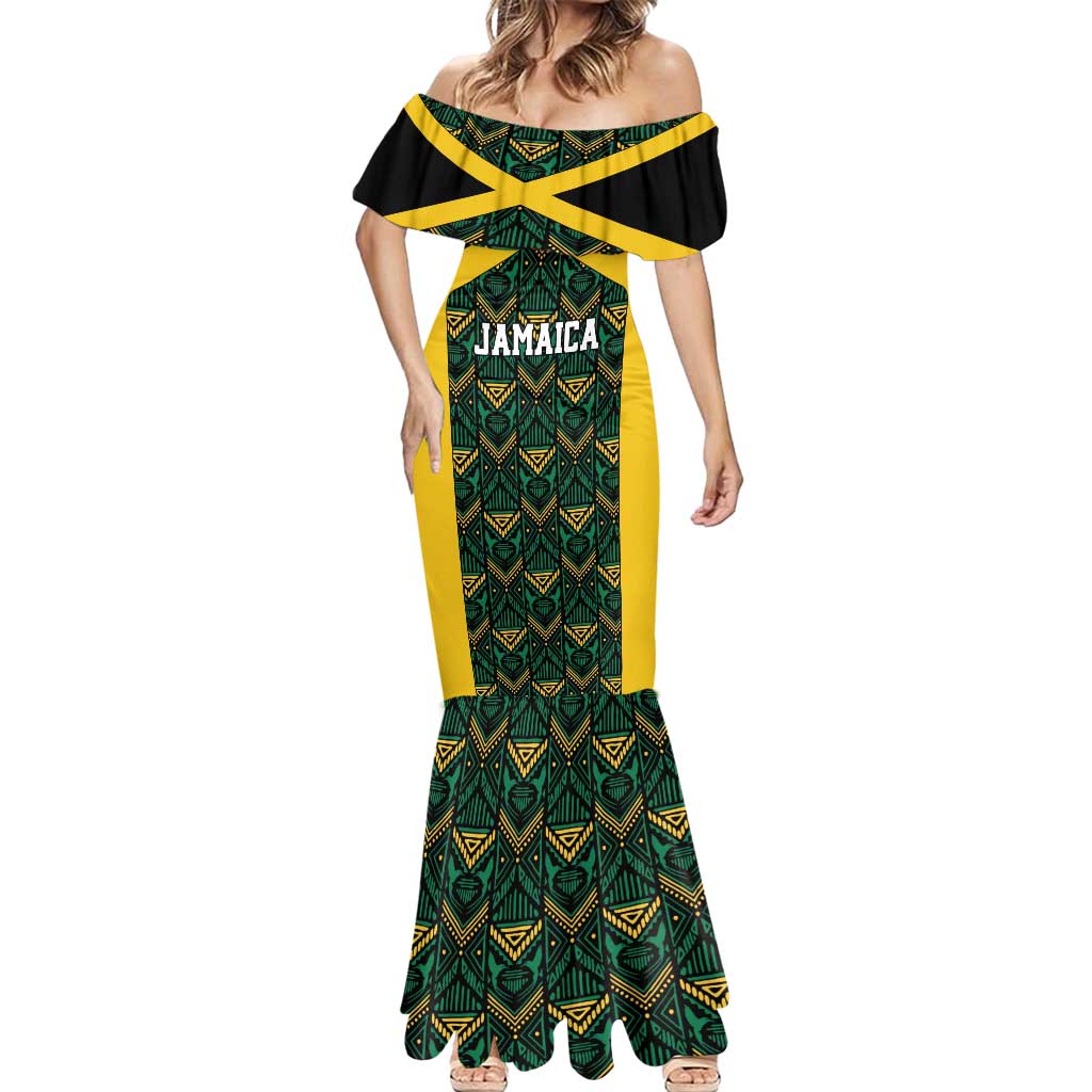 Jamaica Football Custom Mermaid Dress Black Ethnic Motifs - Wonder Print Shop