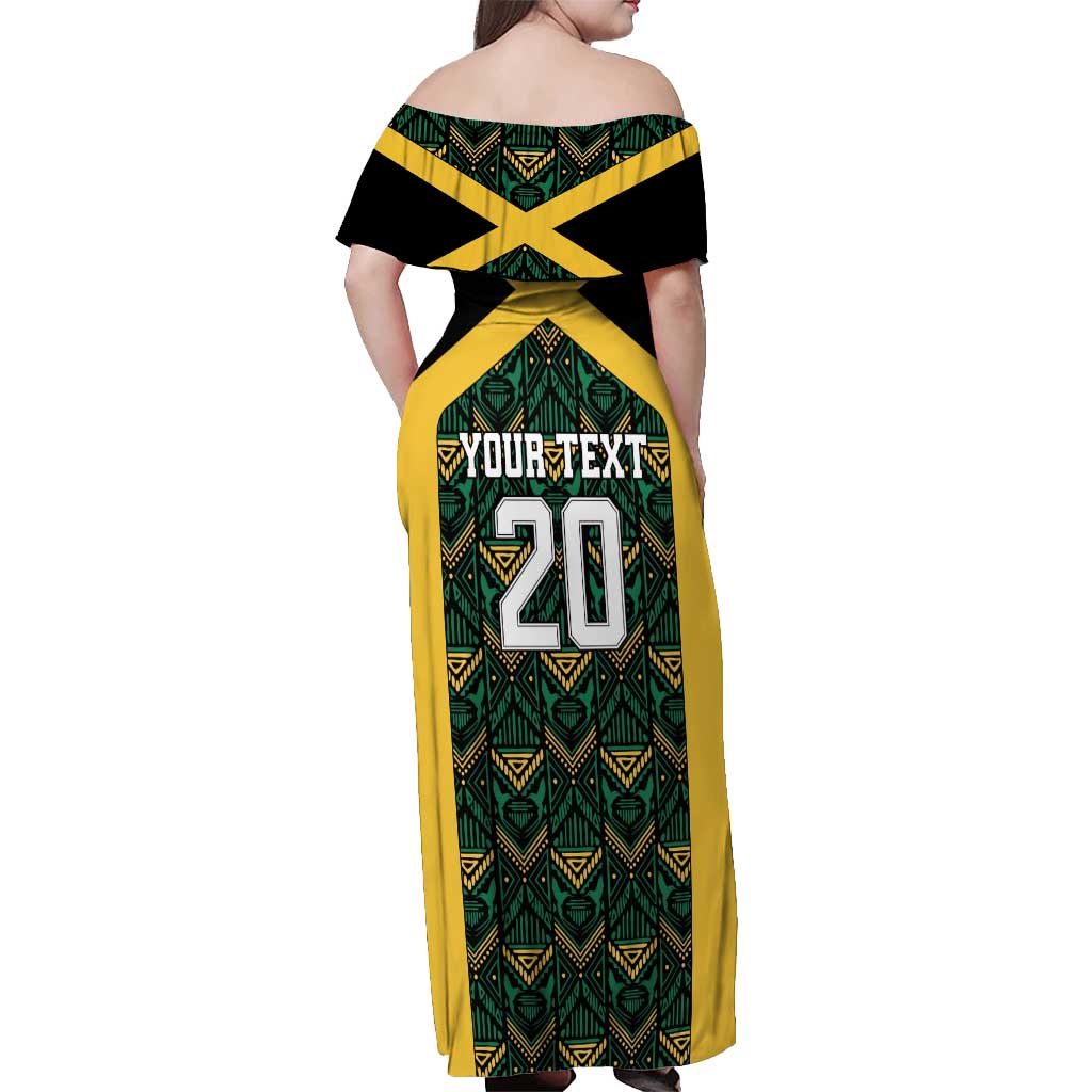 Jamaica Football Custom Off Shoulder Maxi Dress Black Ethnic Motifs - Wonder Print Shop