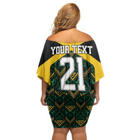 Jamaica Football Custom Off Shoulder Short Dress Black Ethnic Motifs - Wonder Print Shop