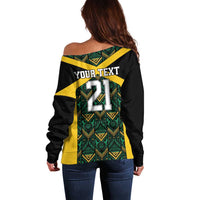 Jamaica Football Custom Off Shoulder Sweater Black Ethnic Motifs - Wonder Print Shop