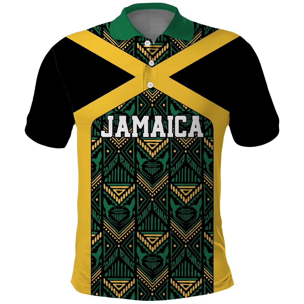Jamaica Football Custom Polo Shirt Black Ethnic Motifs - Wonder Print Shop