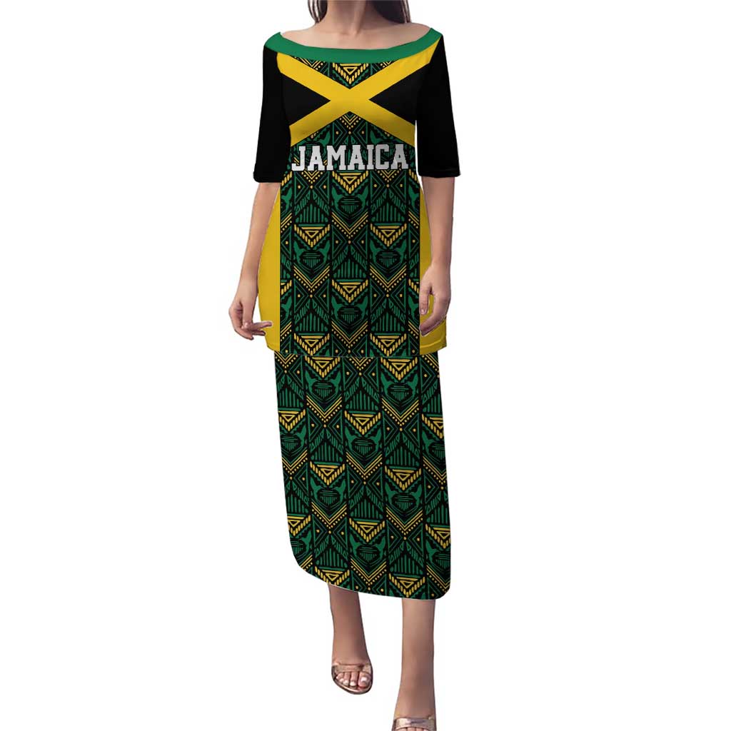 Jamaica Football Custom Puletasi Black Ethnic Motifs - Wonder Print Shop