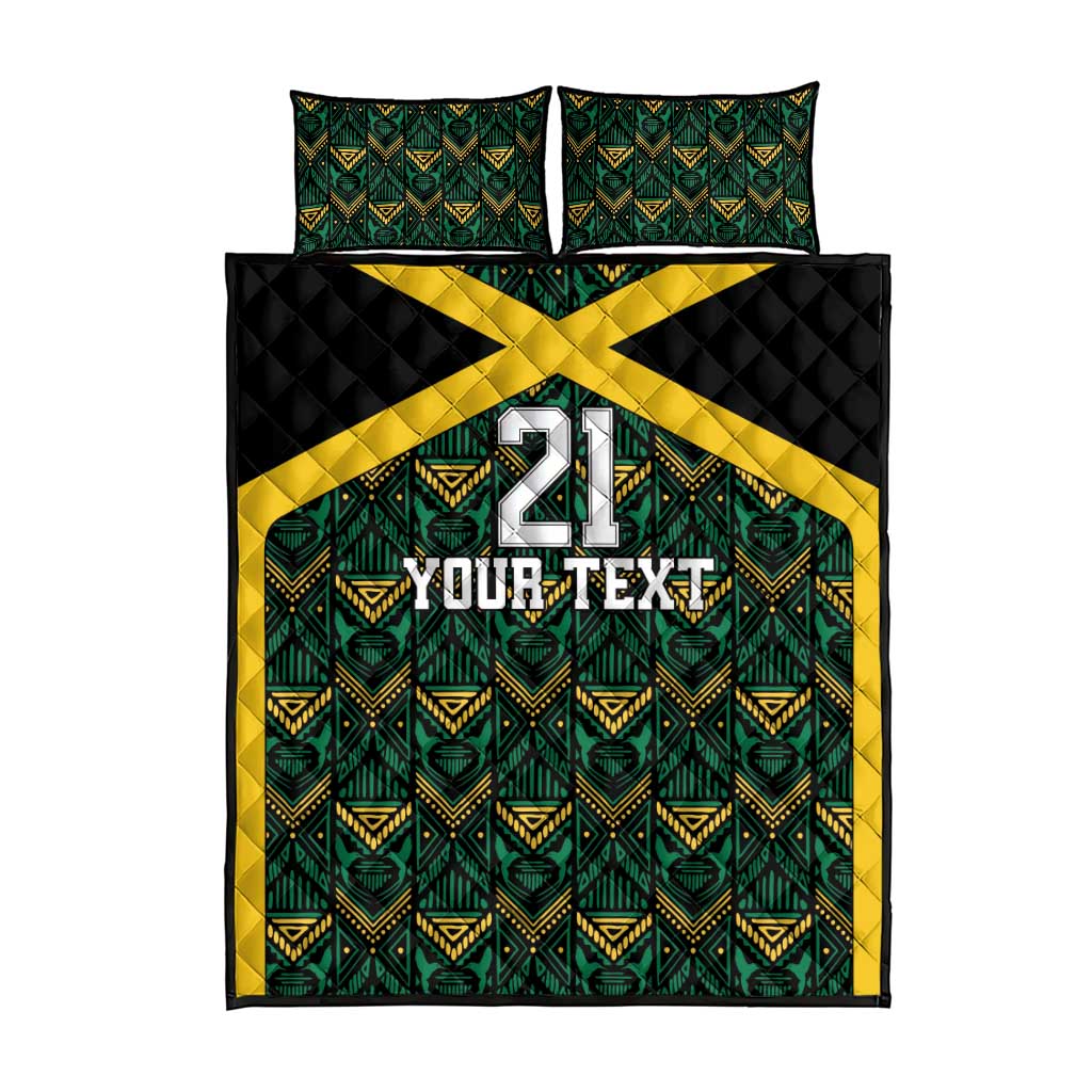 Jamaica Football Custom Quilt Bed Set Black Ethnic Motifs - Wonder Print Shop
