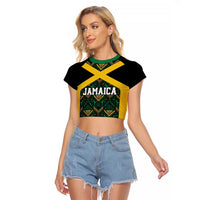 Jamaica Football Custom Raglan Cropped T Shirt Black Ethnic Motifs - Wonder Print Shop