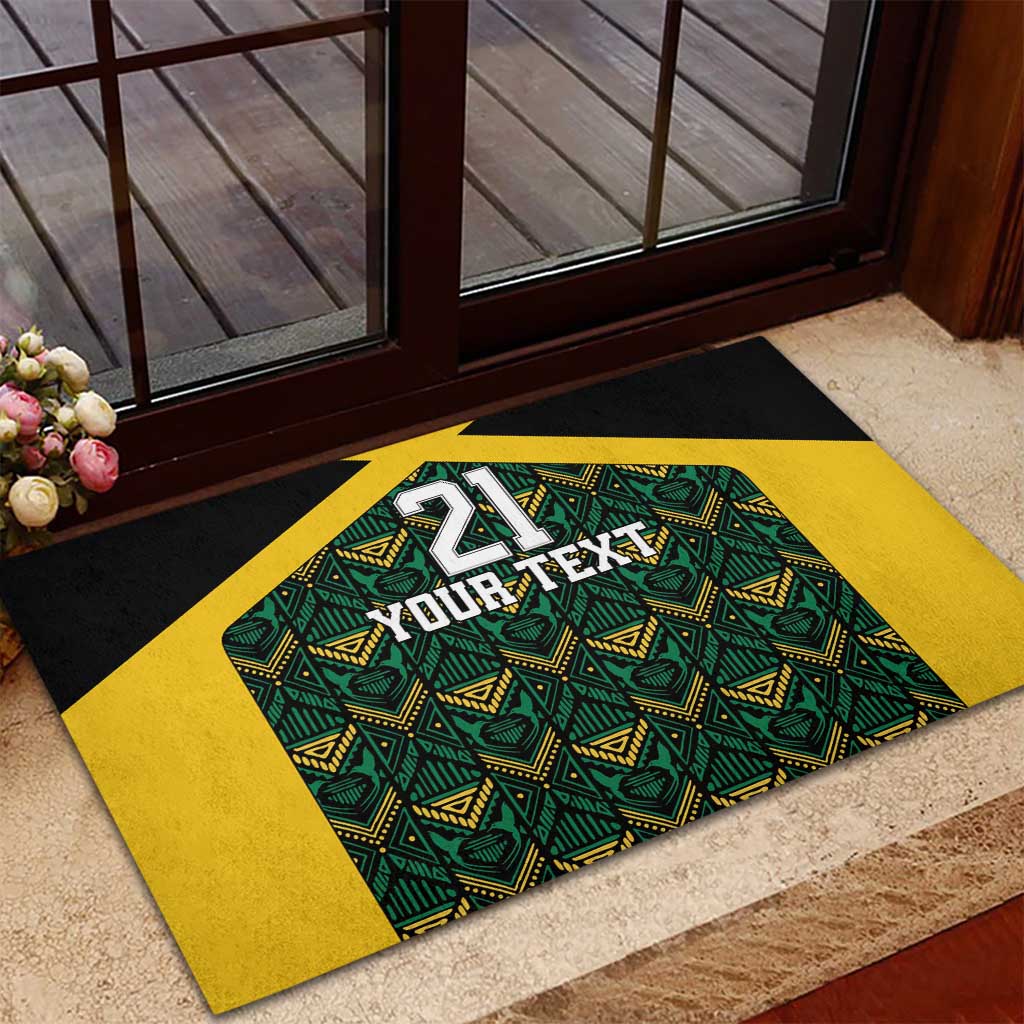 Jamaica Football Custom Rubber Doormat Black Ethnic Motifs - Wonder Print Shop