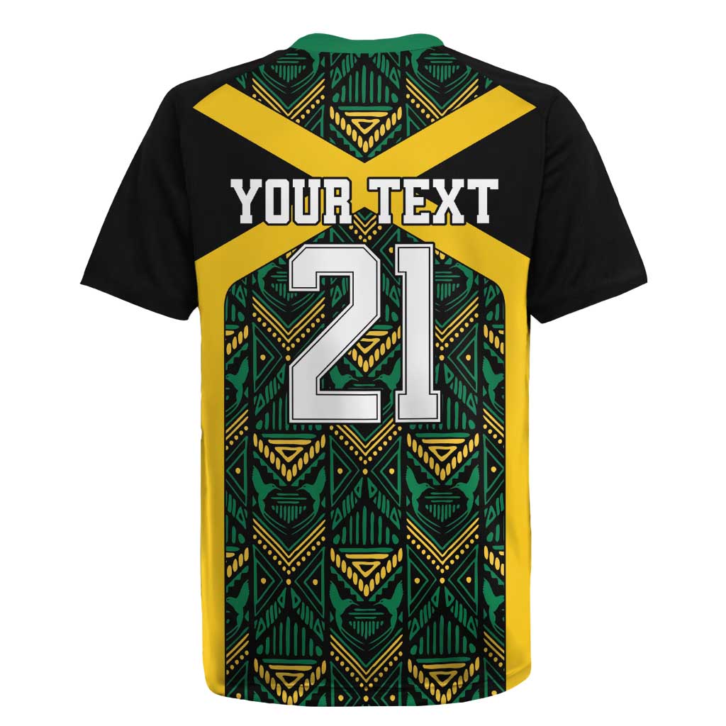 Jamaica Football Custom Rugby Jersey Black Ethnic Motifs - Wonder Print Shop