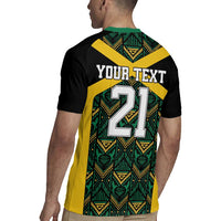 Jamaica Football Custom Rugby Jersey Black Ethnic Motifs - Wonder Print Shop