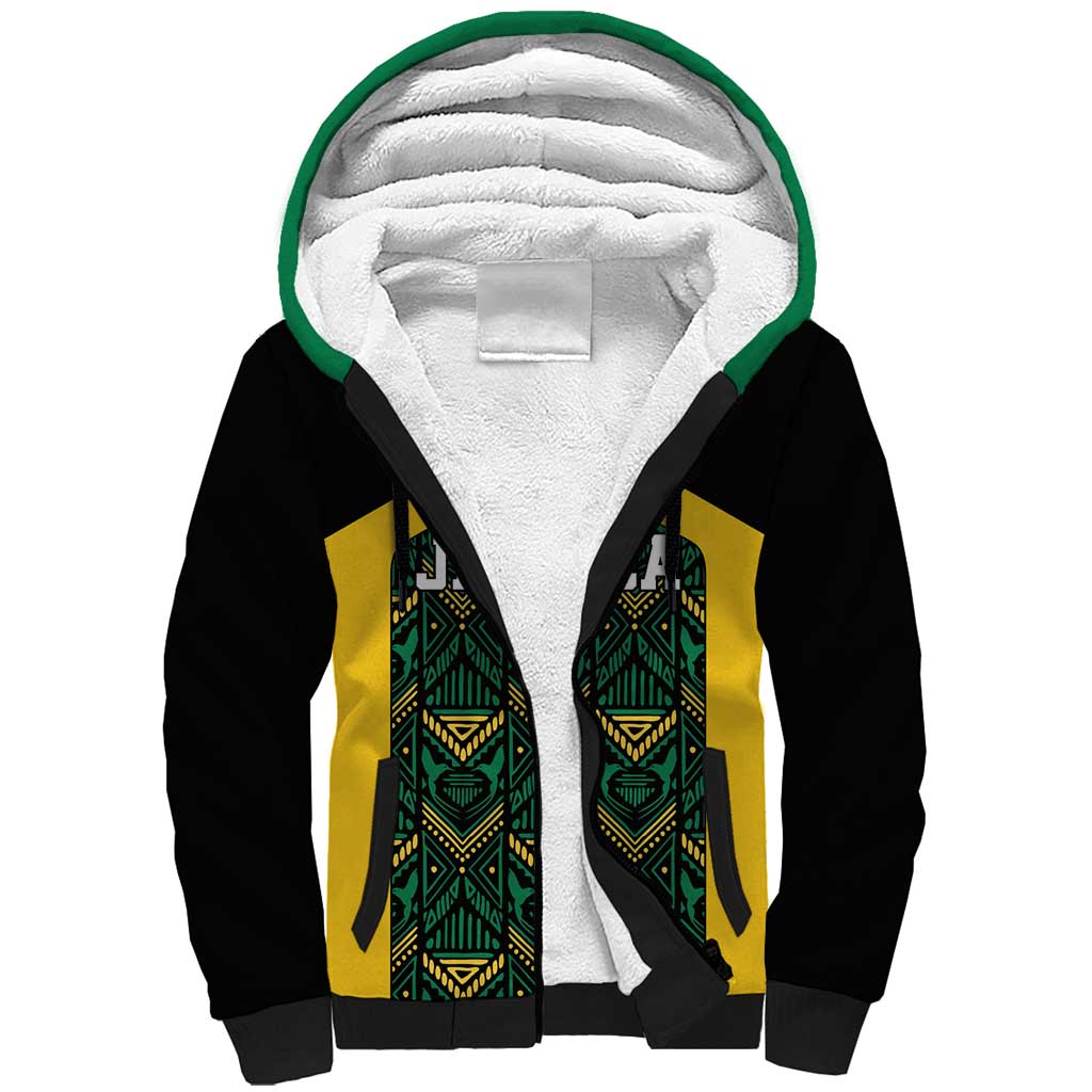 Jamaica Football Custom Sherpa Hoodie Black Ethnic Motifs - Wonder Print Shop