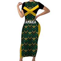 Jamaica Football Custom Short Sleeve Bodycon Dress Black Ethnic Motifs - Wonder Print Shop