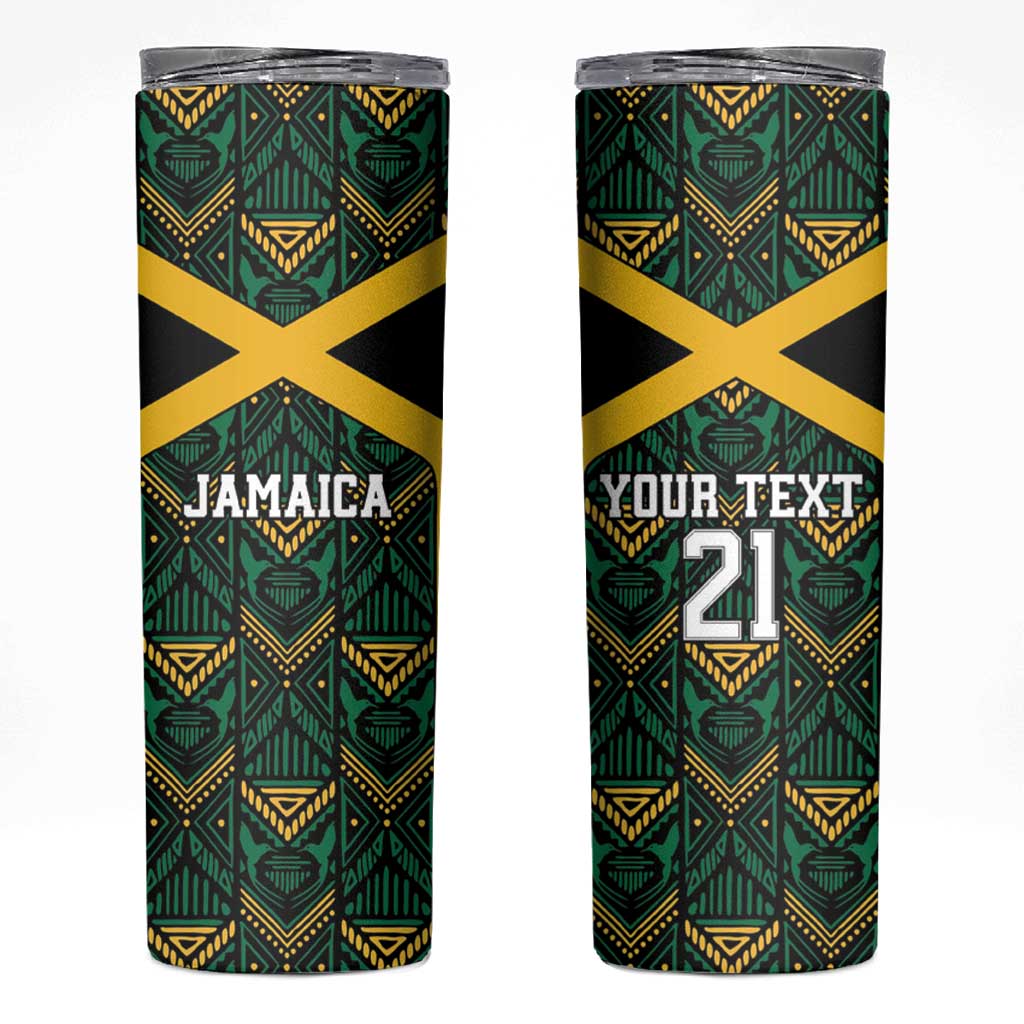 Jamaica Football Custom Skinny Tumbler Black Ethnic Motifs - Wonder Print Shop