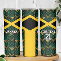 Jamaica Football Custom Skinny Tumbler Black Ethnic Motifs - Wonder Print Shop
