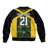 Jamaica Football Custom Sleeve Zip Bomber Jacket Black Ethnic Motifs - Wonder Print Shop