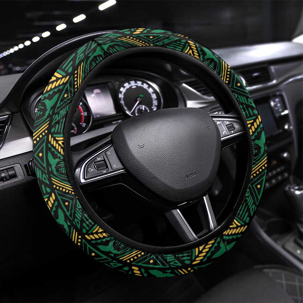 Jamaica Football Steering Wheel Cover Black Ethnic Motifs - Wonder Print Shop