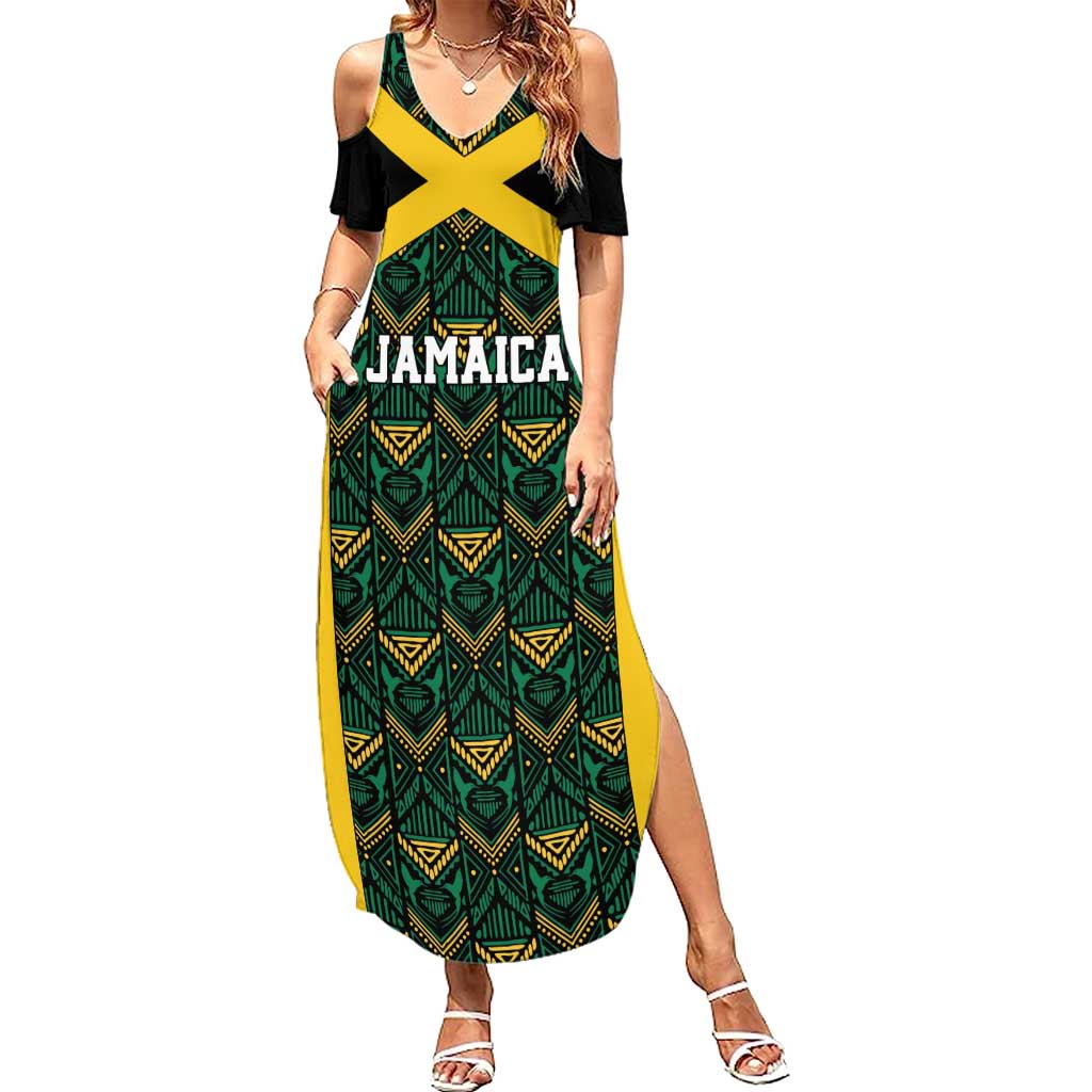 Jamaica Football Custom Summer Maxi Dress Black Ethnic Motifs - Wonder Print Shop