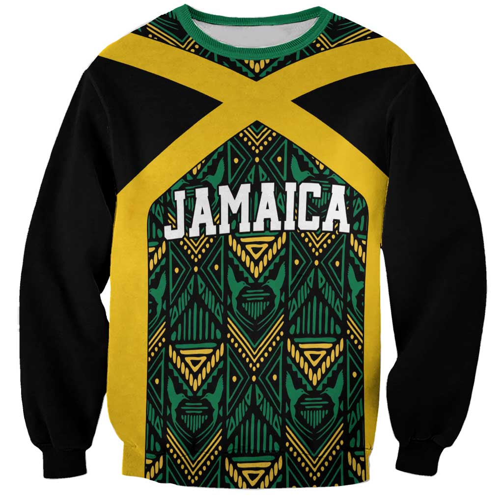 Jamaica Football Custom Sweatshirt Black Ethnic Motifs - Wonder Print Shop