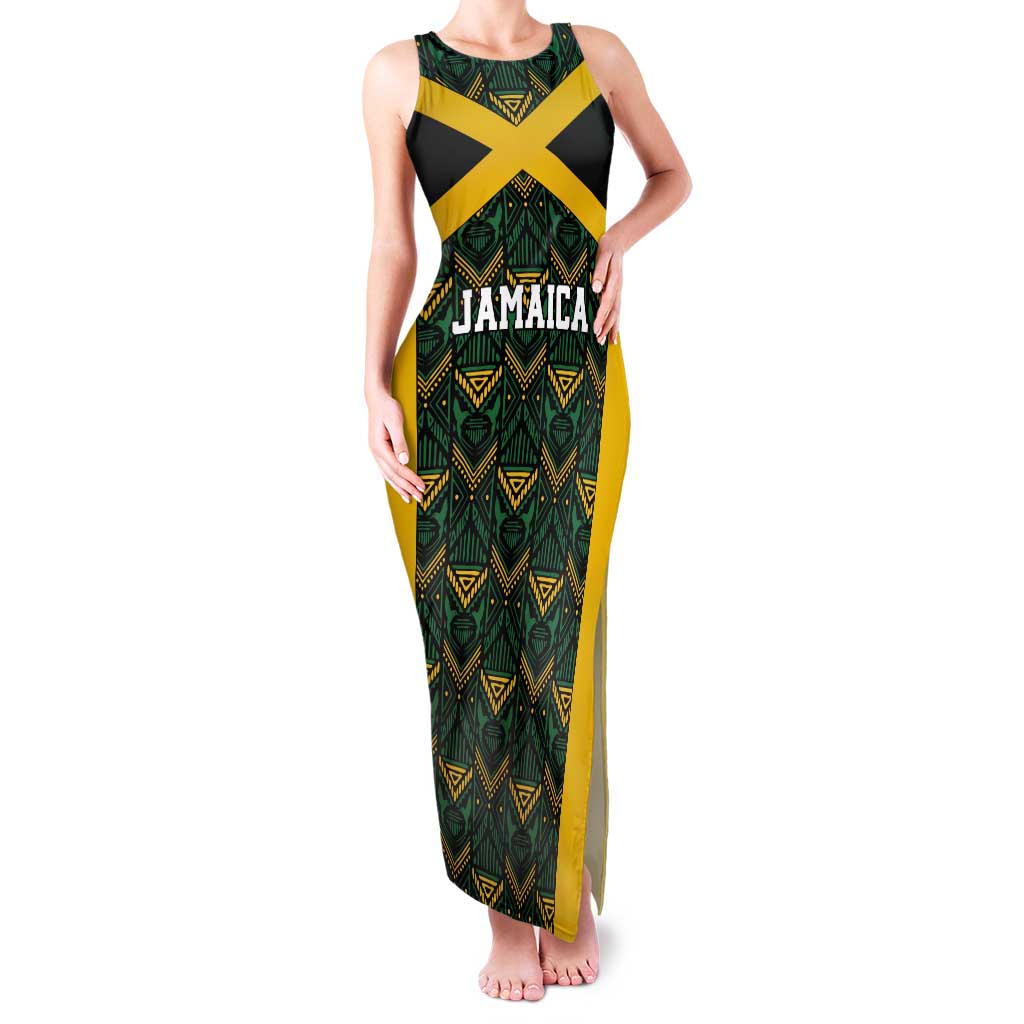 Jamaica Football Custom Tank Maxi Dress Black Ethnic Motifs - Wonder Print Shop