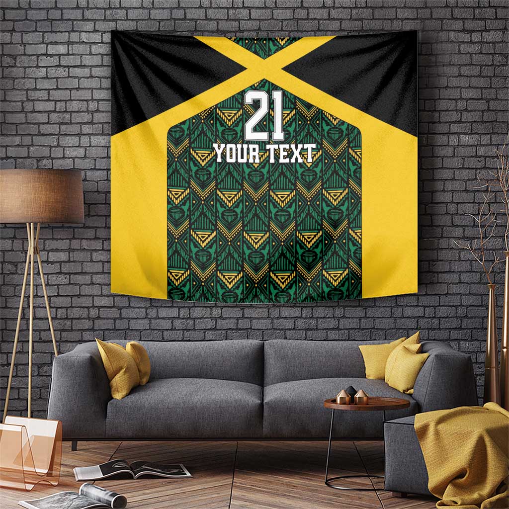 Jamaica Football Custom Tapestry Black Ethnic Motifs - Wonder Print Shop