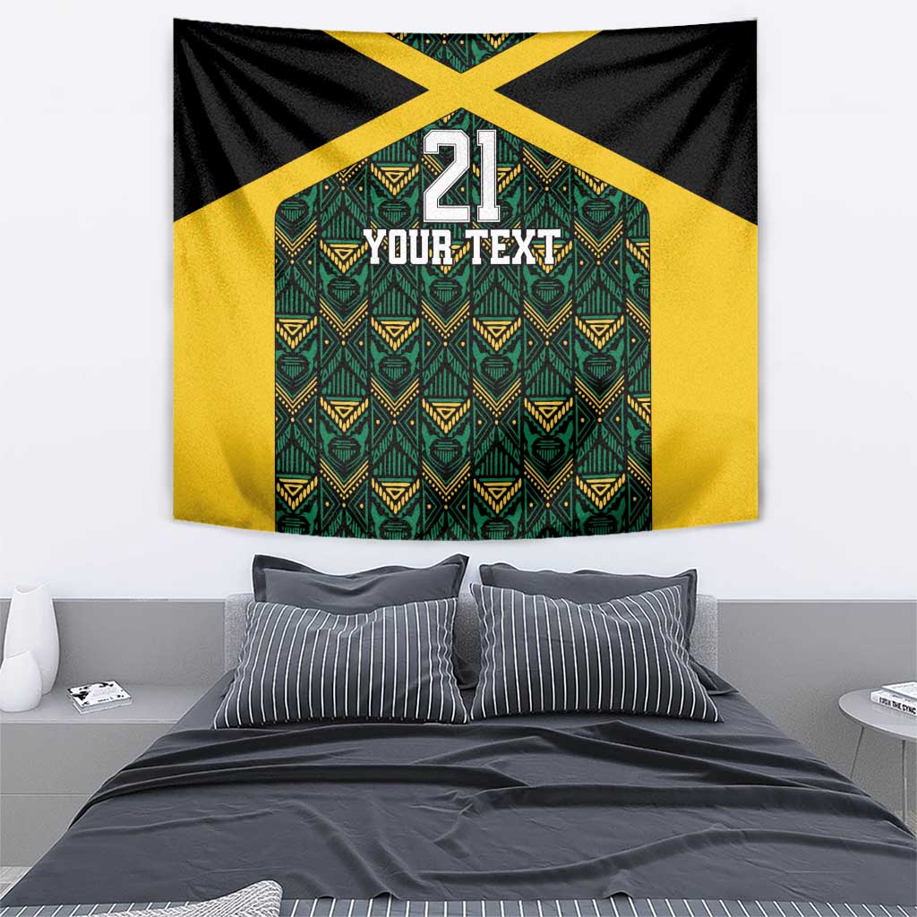Jamaica Football Custom Tapestry Black Ethnic Motifs - Wonder Print Shop