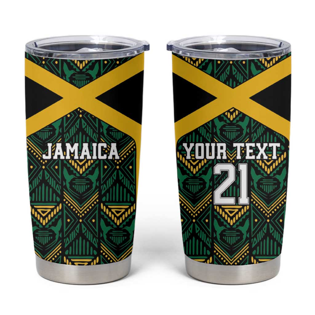 Jamaica Football Custom Tumbler Cup Black Ethnic Motifs - Wonder Print Shop