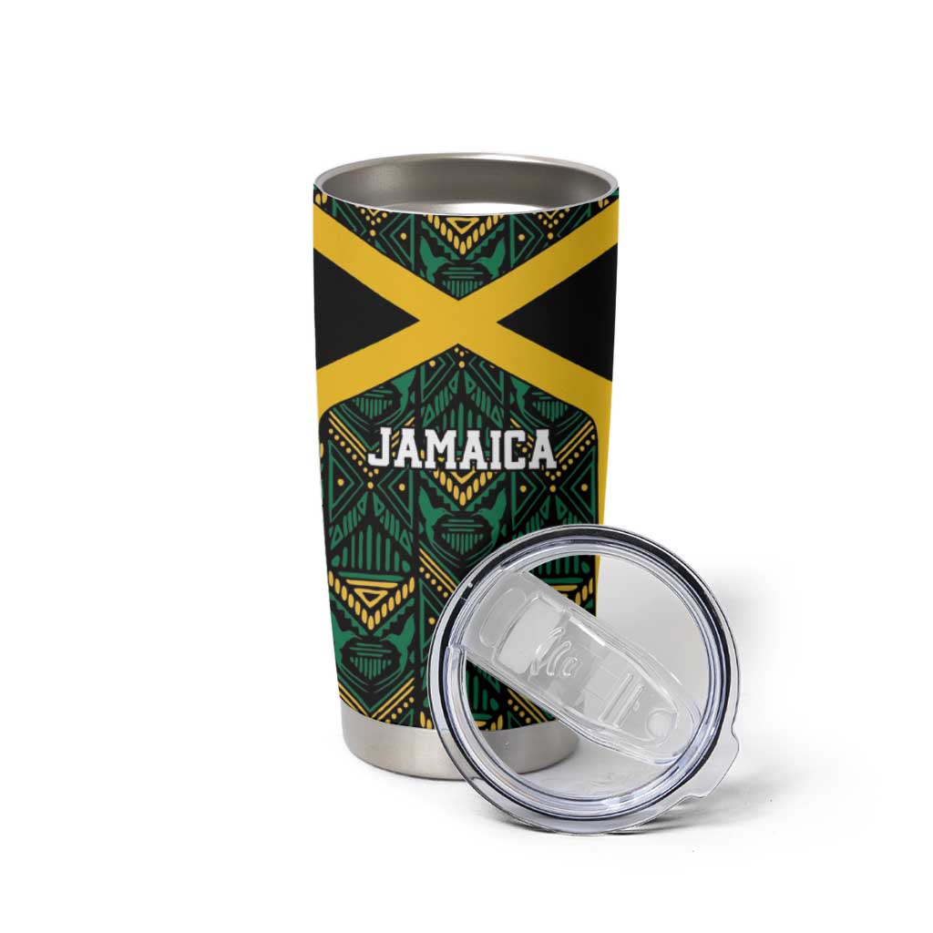 Jamaica Football Custom Tumbler Cup Black Ethnic Motifs - Wonder Print Shop