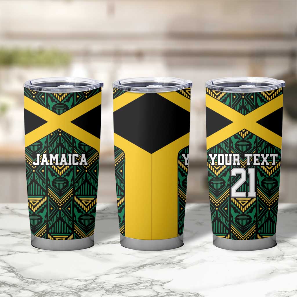 Jamaica Football Custom Tumbler Cup Black Ethnic Motifs - Wonder Print Shop