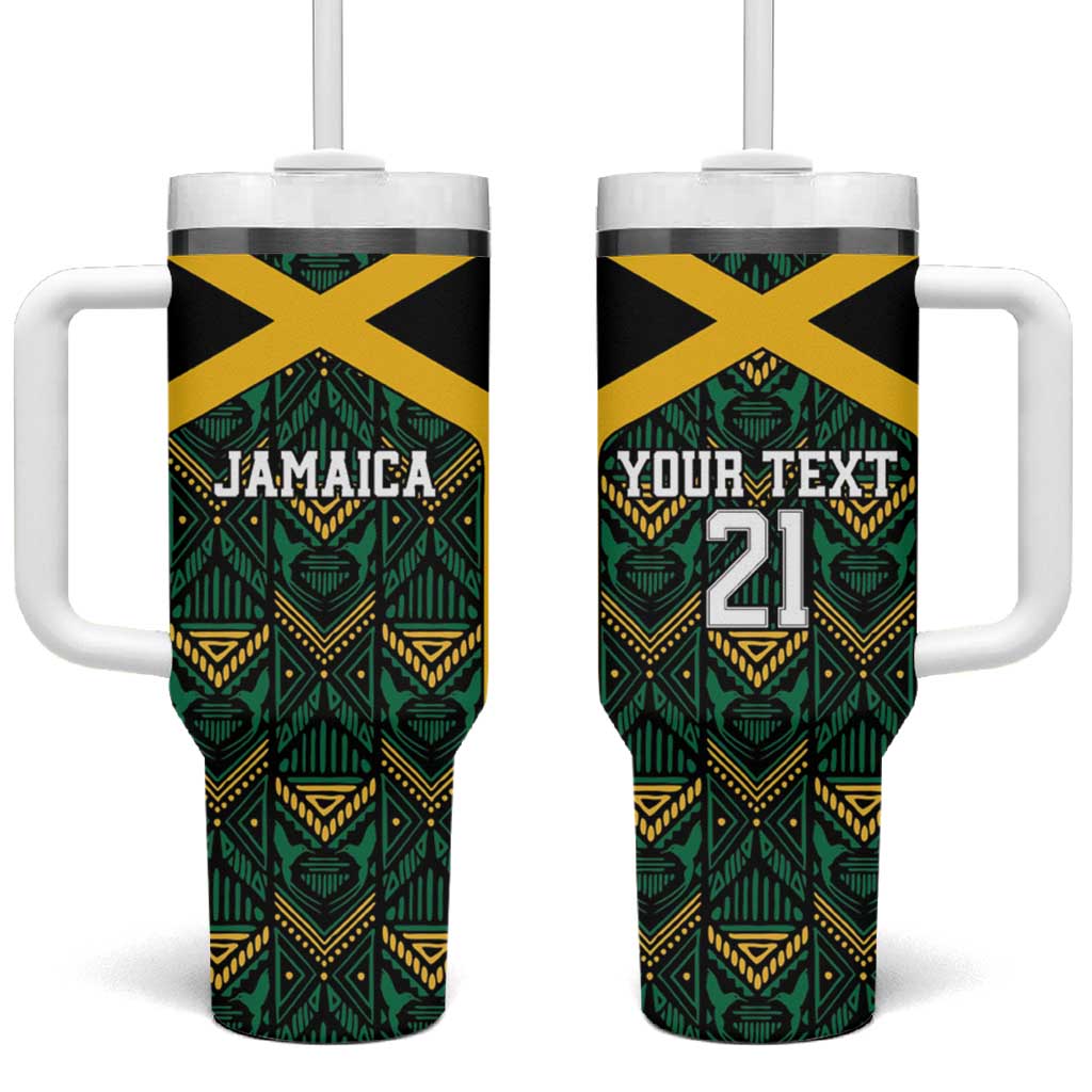 Jamaica Football Custom Tumbler With Handle Black Ethnic Motifs - Wonder Print Shop