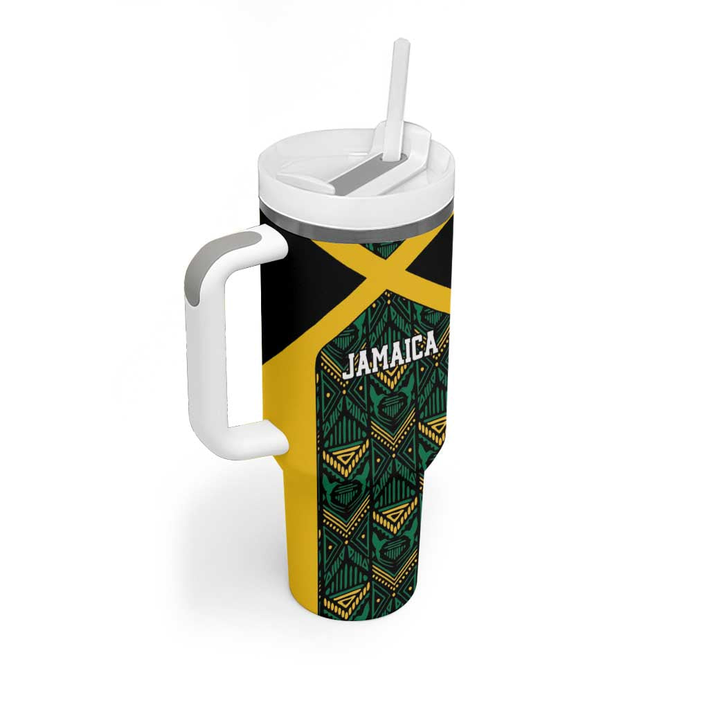 Jamaica Football Custom Tumbler With Handle Black Ethnic Motifs - Wonder Print Shop