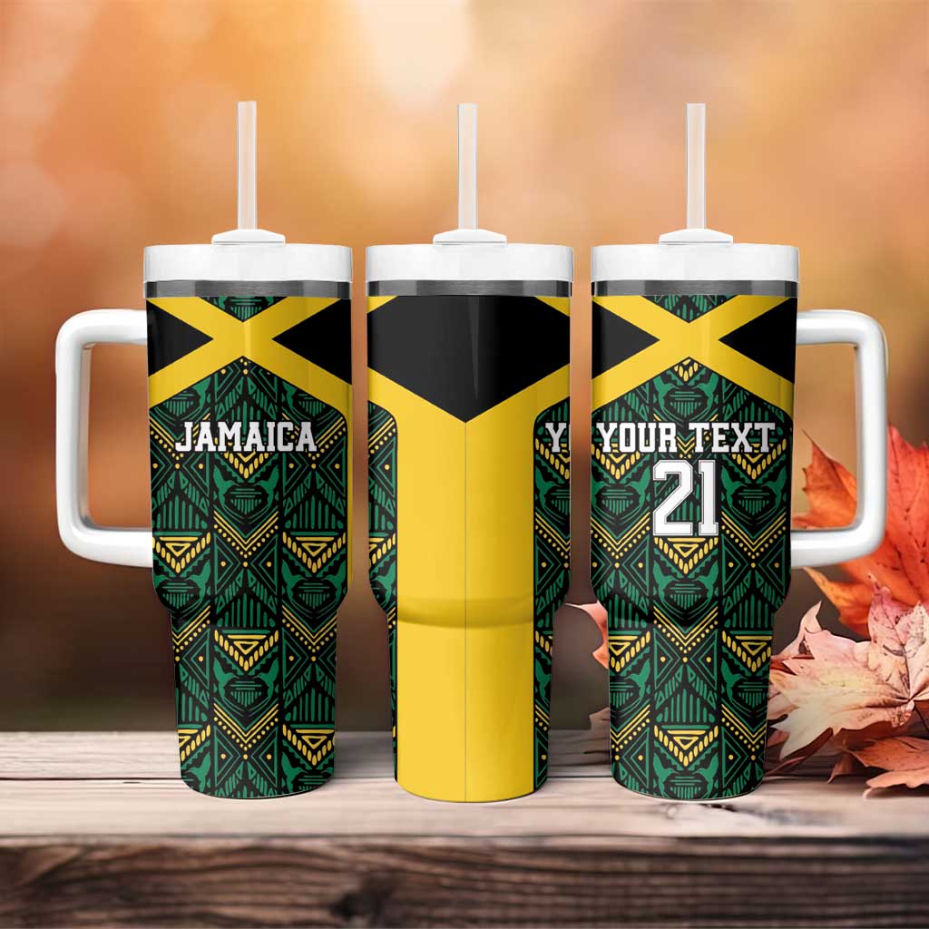 Jamaica Football Custom Tumbler With Handle Black Ethnic Motifs - Wonder Print Shop